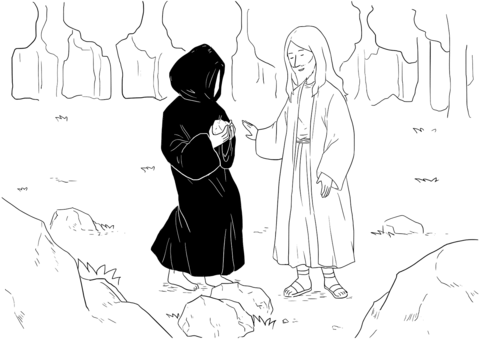 Luke 4 3 4 Testing Of Jesus   First Temptation Of Jesus Coloring Page